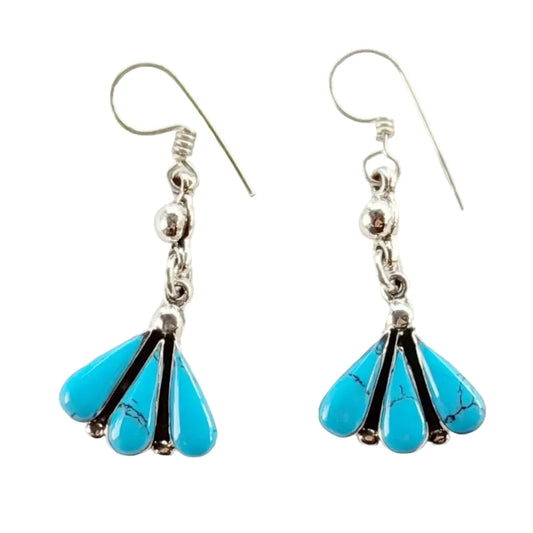 Taxco Silver Earrings - Pure with turquoise fan shape