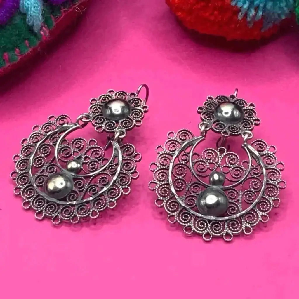 Traditional Oaxacan earrings with silver ball decoration