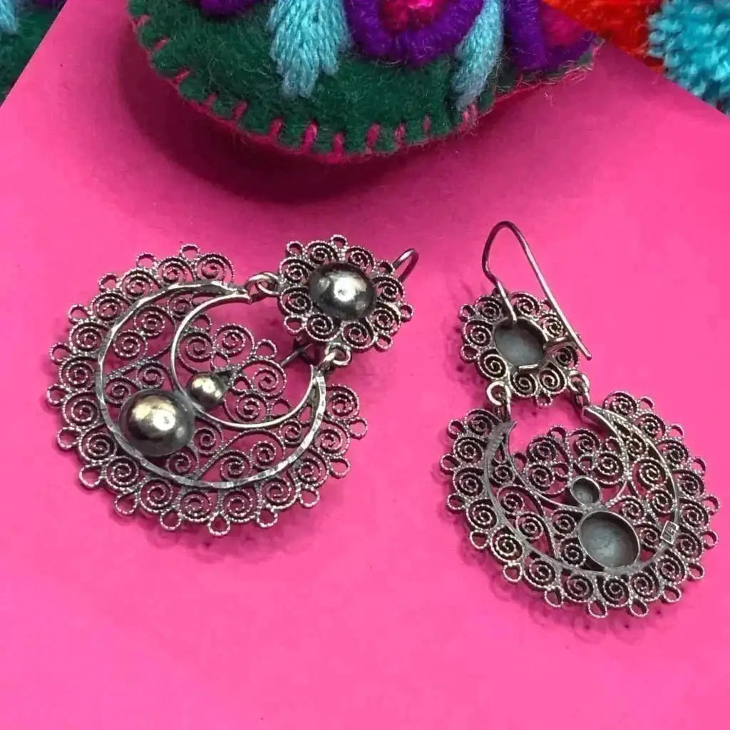 Traditional Oaxacan earrings with silver ball decoration