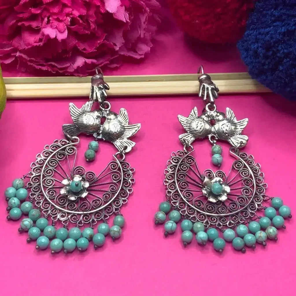Traditional turquoise Mexican Handcrafted dove earrings