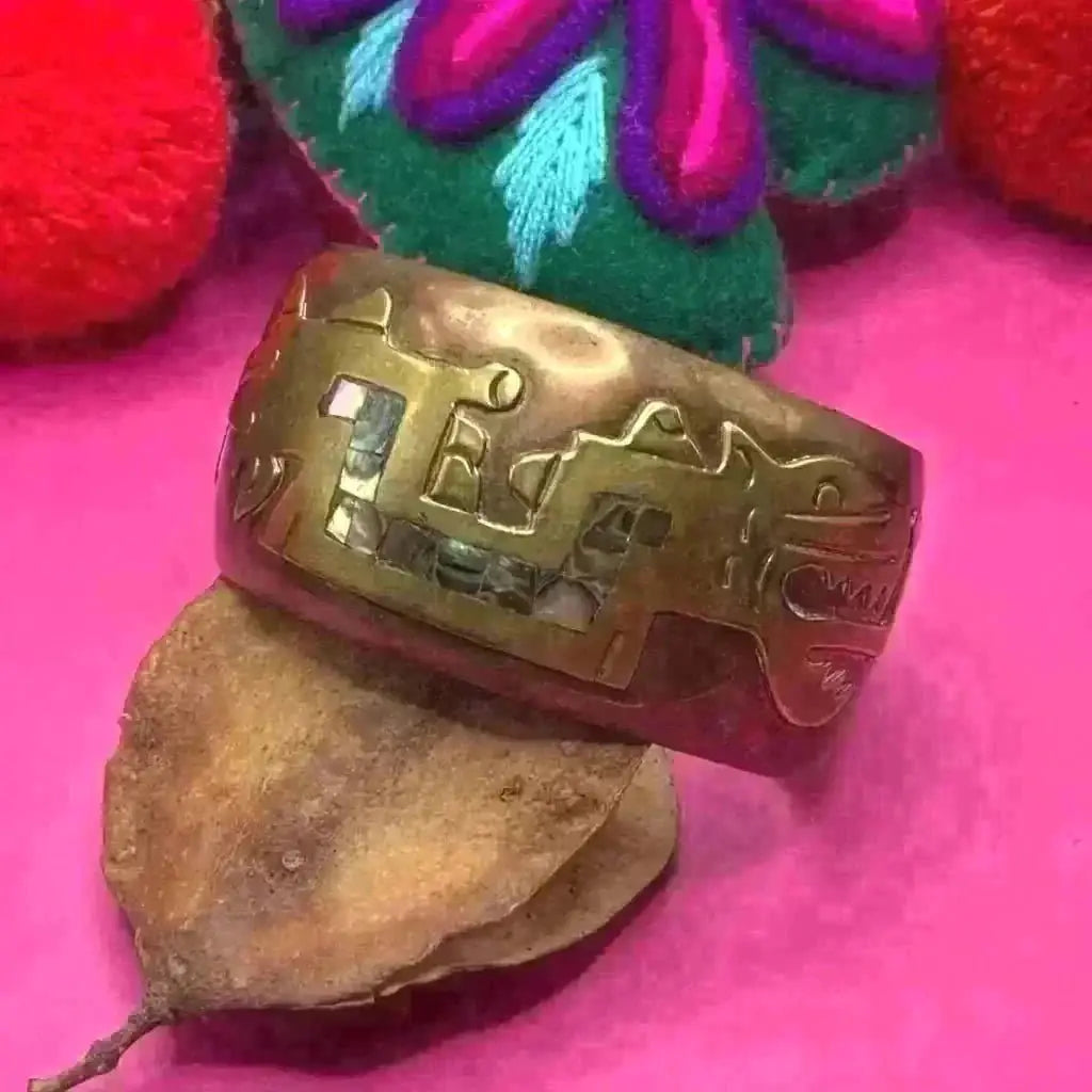 Vintage Brutalist Mexican inlaid bracelet