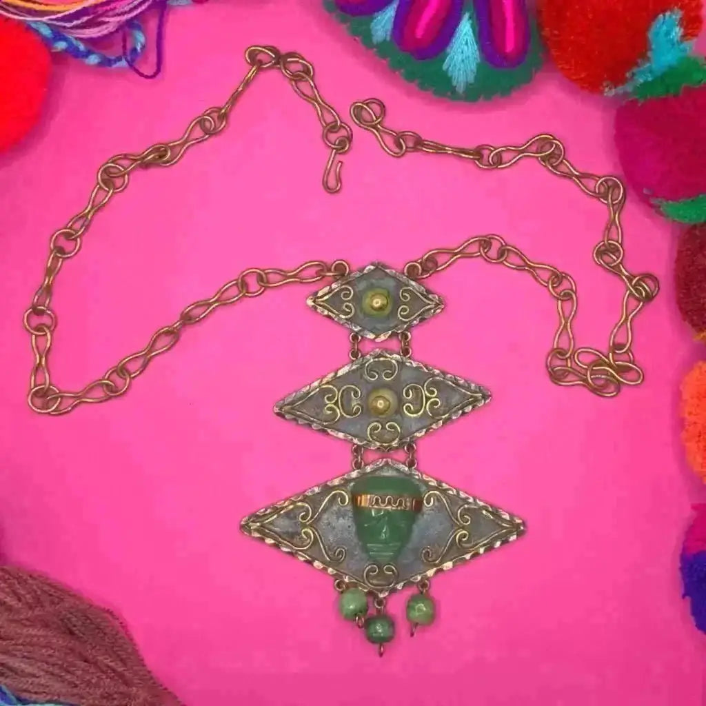 Vintage Brutalist Mexican inlaid copper necklace - bracelet