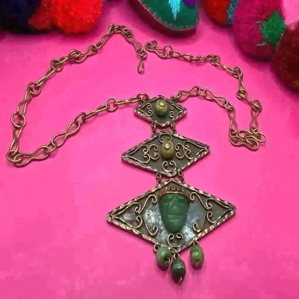 Vintage Brutalist Mexican inlaid copper necklace - bracelet