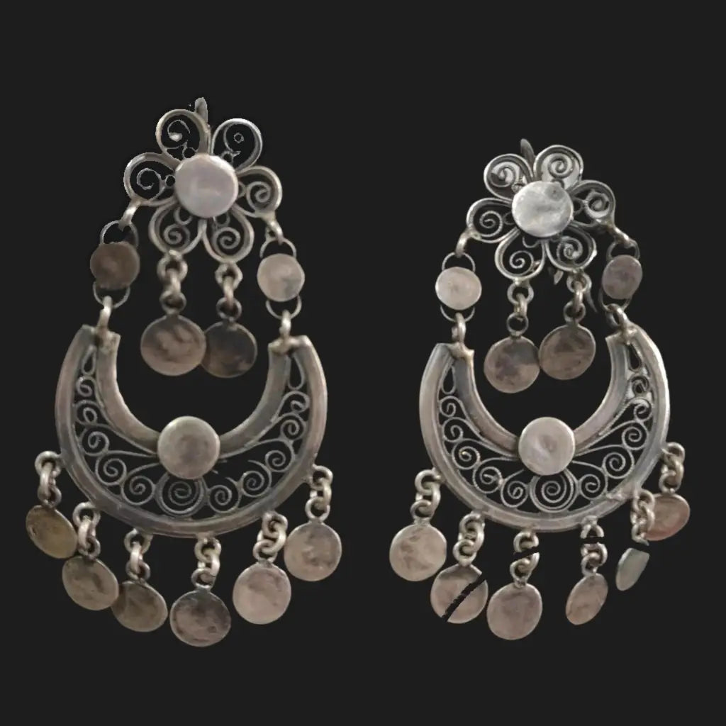 Vintage circa 1975 Oaxacan silver filigree earrings