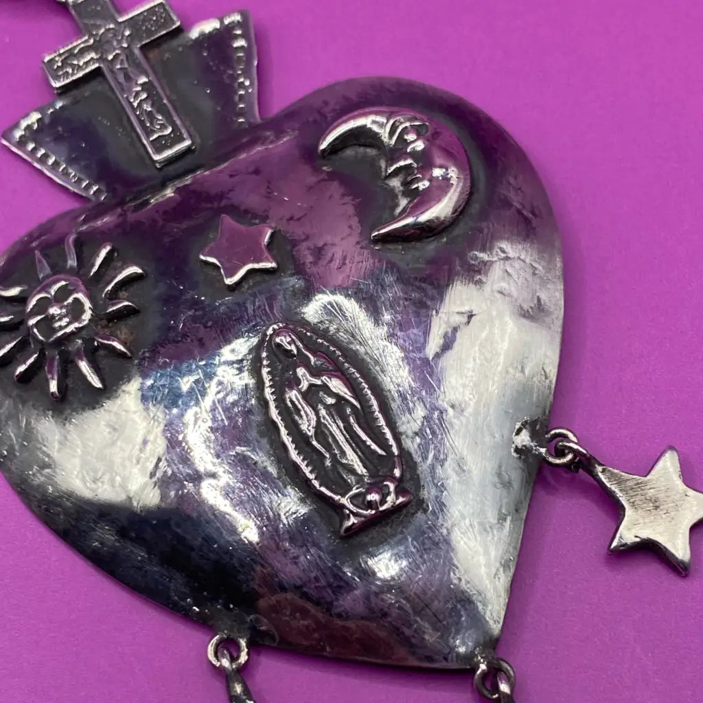 Vintage heart silver necklace from Oaxaca - antique