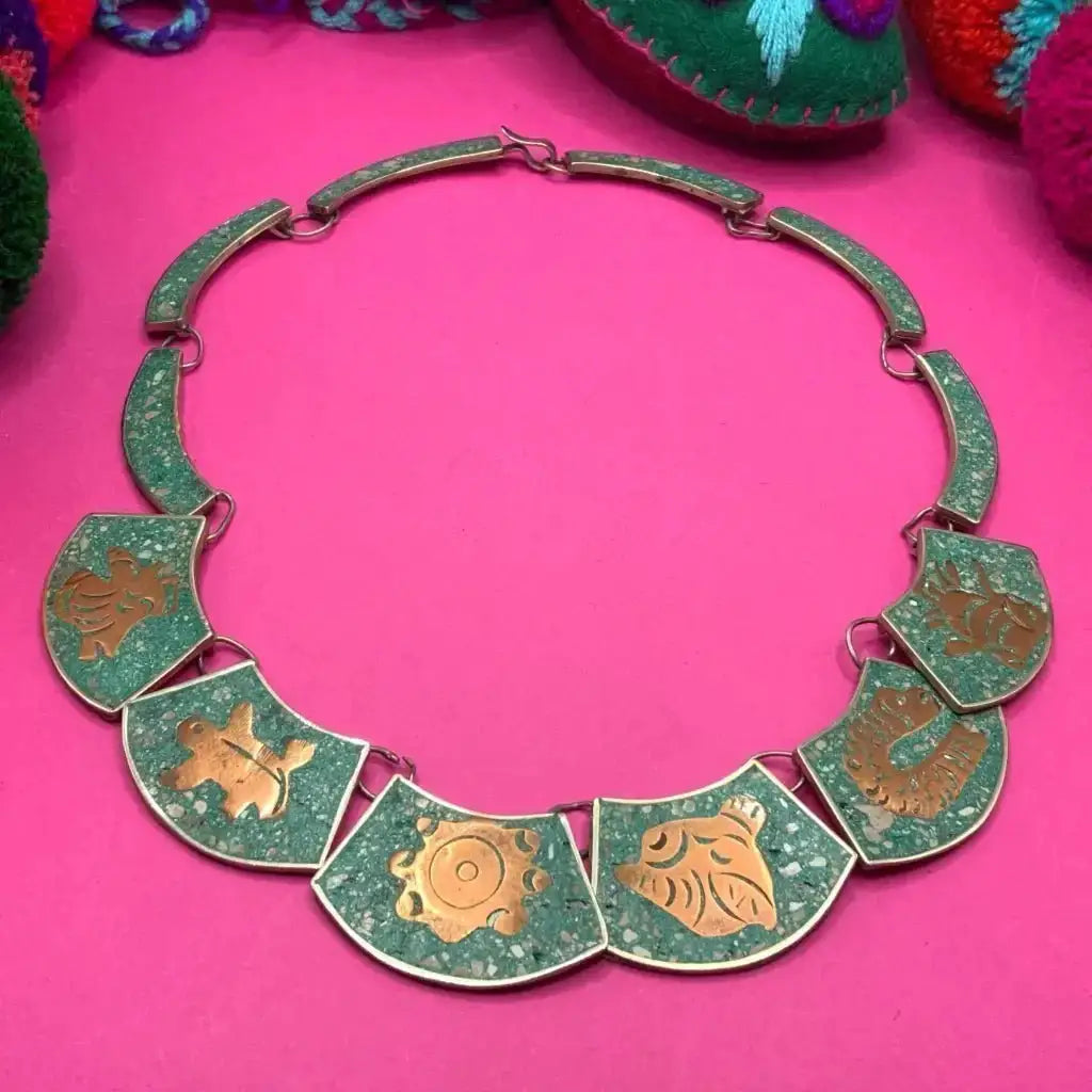 Vintage Mexican inlaid copper and silver necklace - bracelet