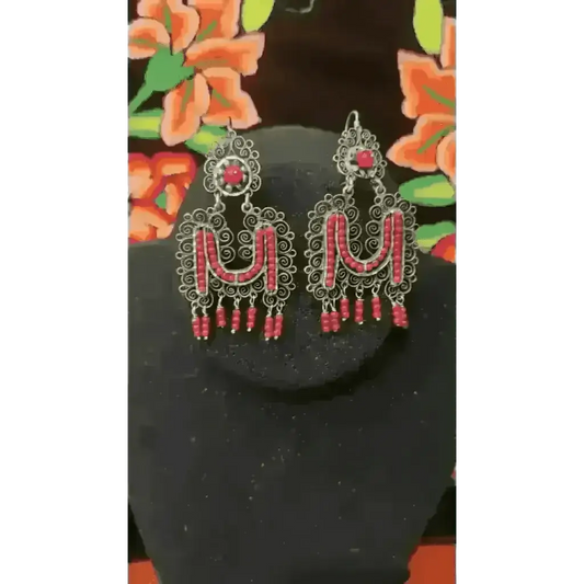 Vintage Oaxacan filigree coral earrings - necklace