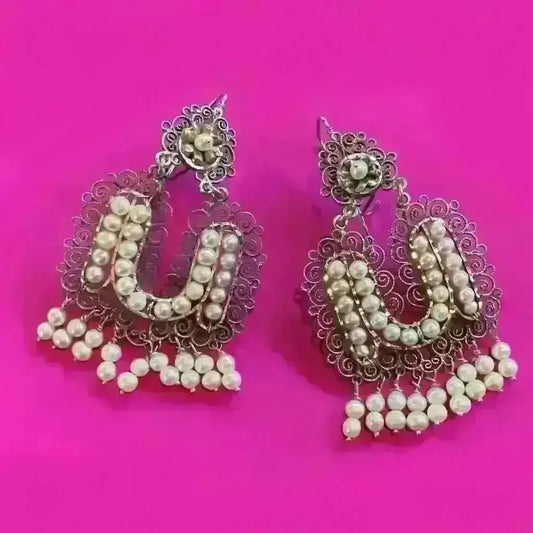 Vintage Oaxacan filigree earrings with pearls - necklace