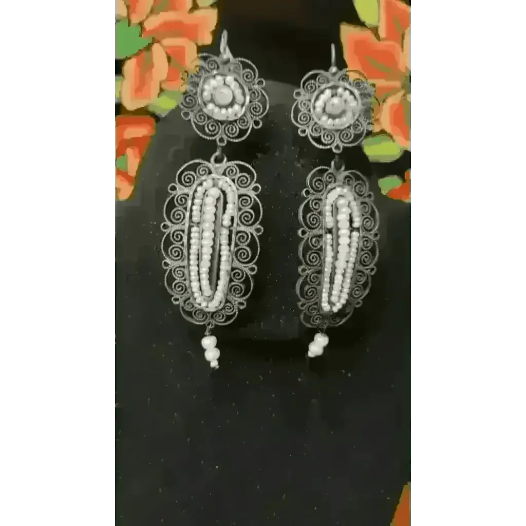 Vintage Oaxacan filigree pearl earrings - necklace