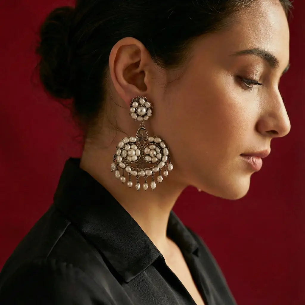 Oaxacan filigree pearl earrings - necklace