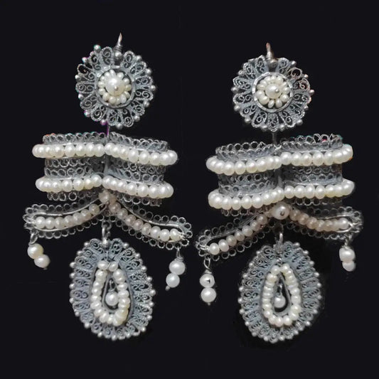 Vintage Oaxacan filigree wedding pearl earrings - necklace