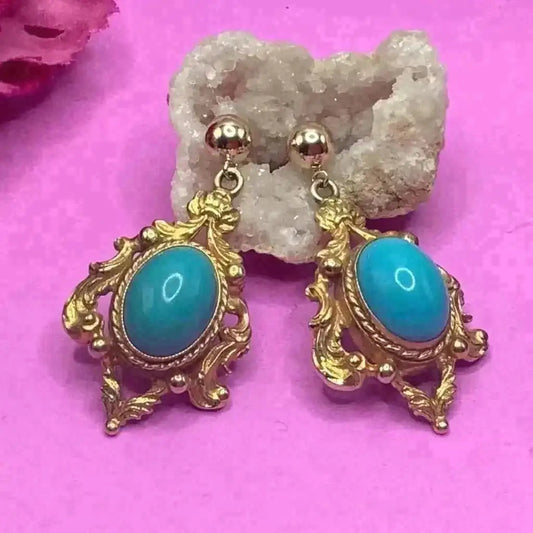Vintage Victorian gold earrings with turquoise - antique
