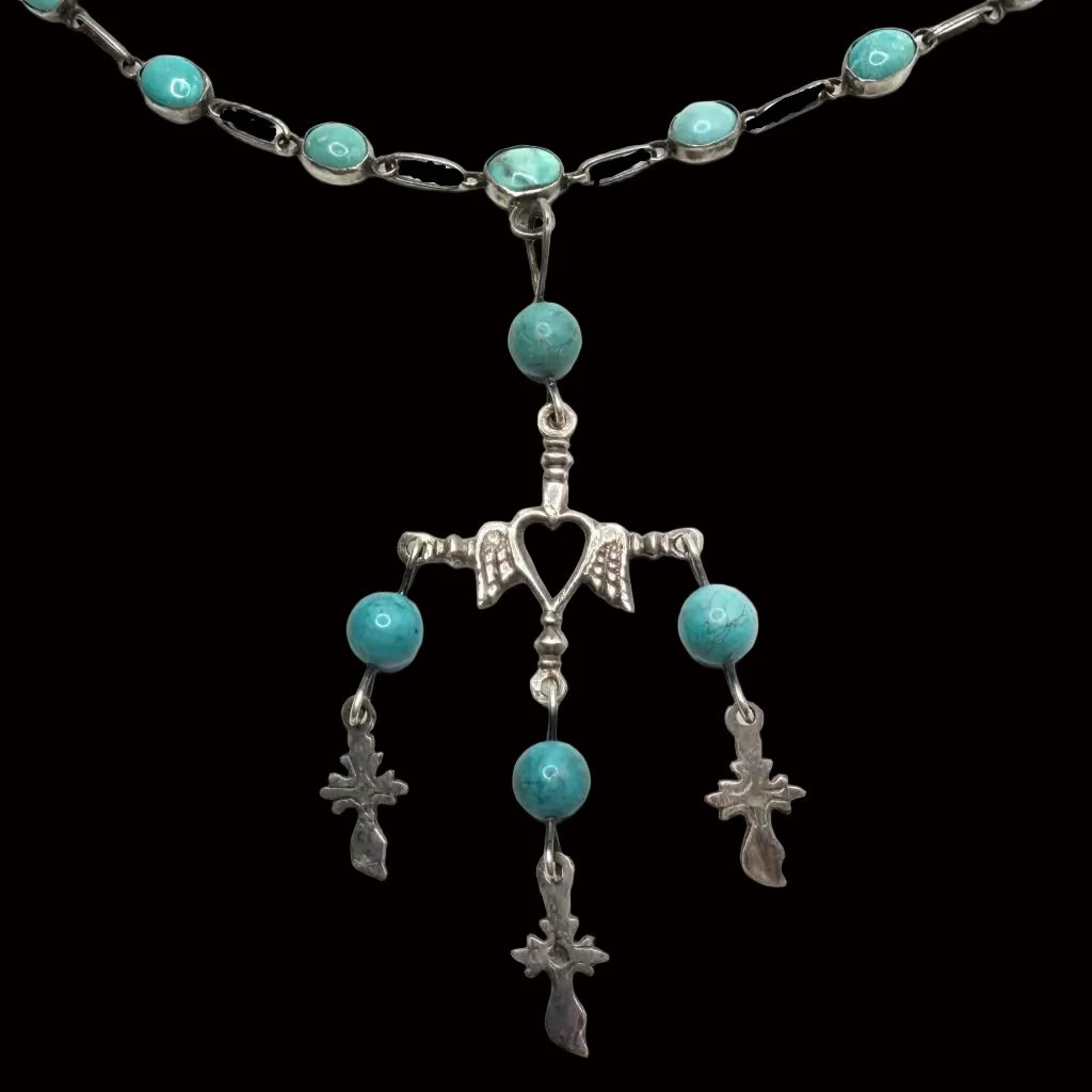 Vintage Yalalag Cross Silver Necklace from Oaxaca, Antique