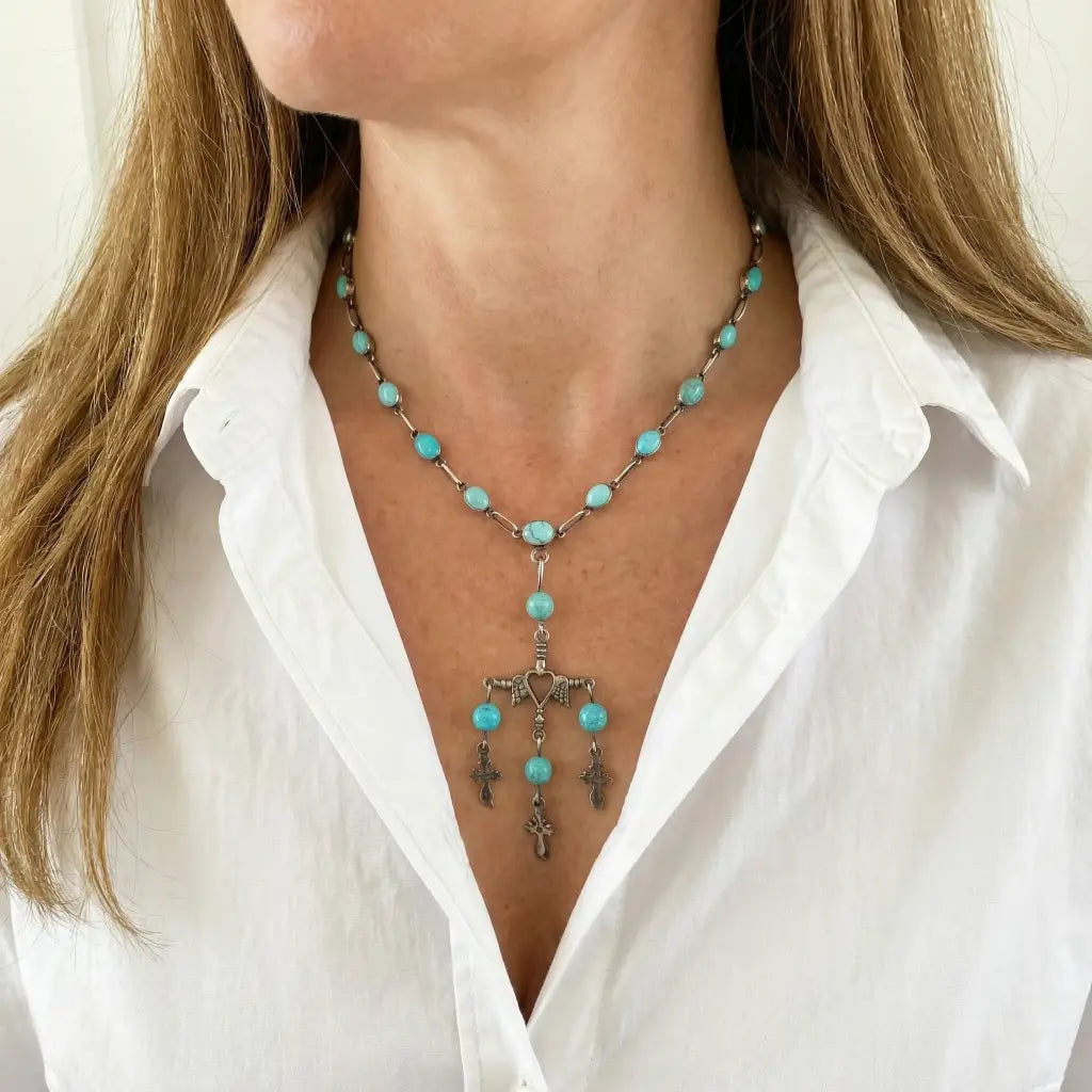 Vintage Yalalag Cross Silver Necklace from Oaxaca, Antique