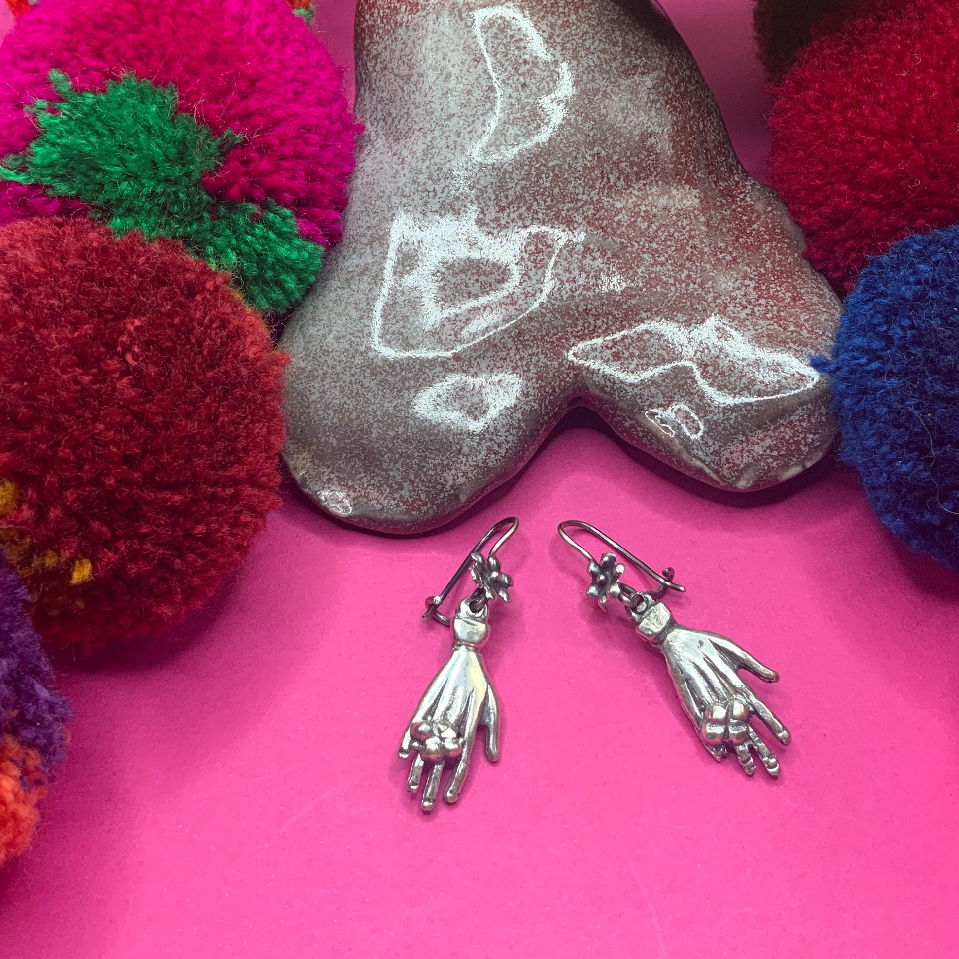Small hand Mexican Oaxacan filigree silver earrings with flowers - Mexican Oaxacan Silver Jewelry