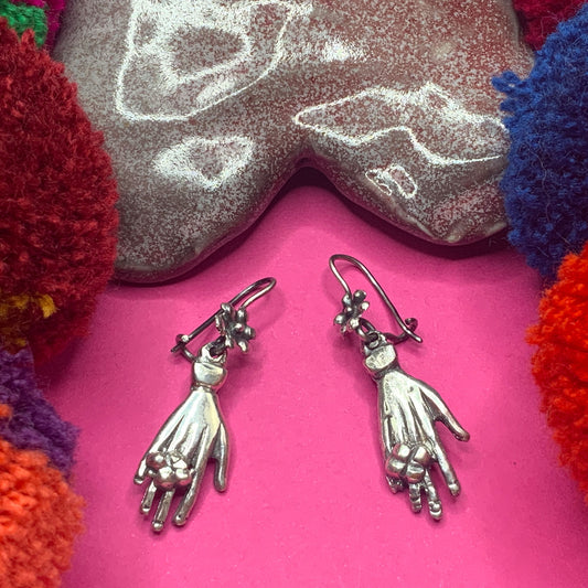 Small hand Mexican Oaxacan filigree silver earrings with flowers - Mexican Oaxacan Silver Jewelry