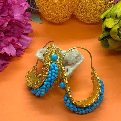 Large Gold vermeil amethyst Gusano Oaxacan filigree earrings - Mexican Oaxacan Silver Jewelry