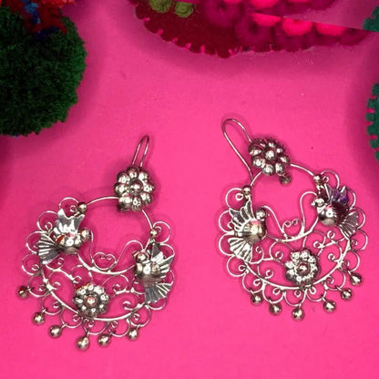 Mazahua dove Mexican silver earrings - Mexican Oaxacan Silver Jewelry
