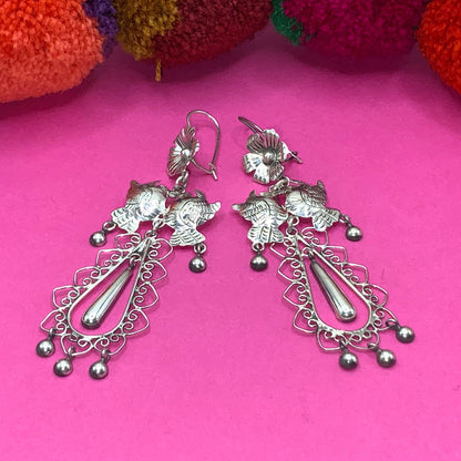 Mazahua silver dove Mexican earrings - Mexican Oaxacan Silver Jewelry