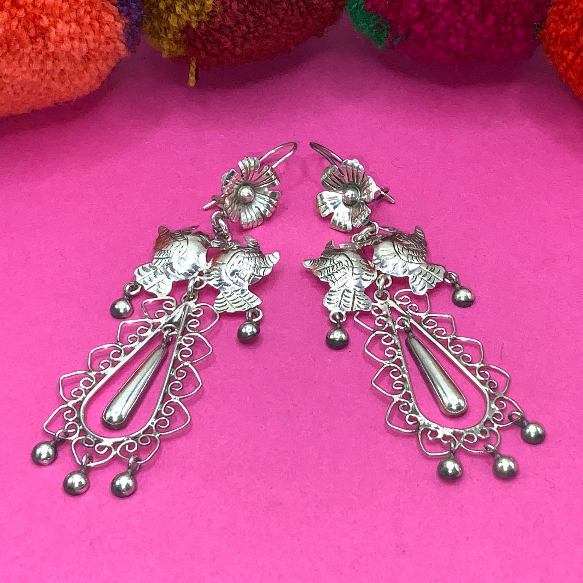 Mazahua silver dove Mexican earrings - Mexican Oaxacan Silver Jewelry