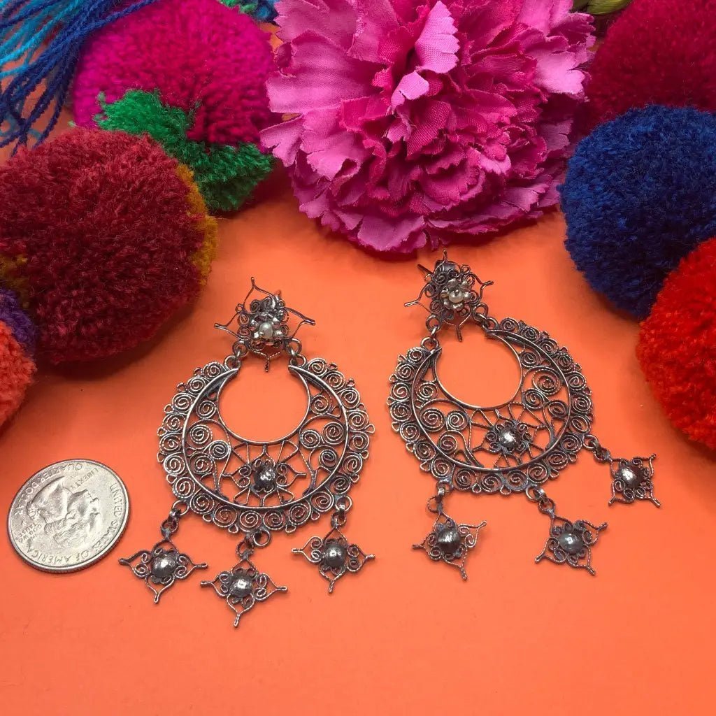 Mexican silver filigree earrings, Frida earrings-stunning - Mexican Oaxacan Silver Jewelry