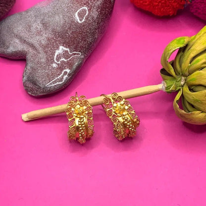 Small 24 karat gold vermeil Gusano hoop Mexican Oaxacan earrings with gold vermeil beads - Mexican Oaxacan Silver Jewelry
