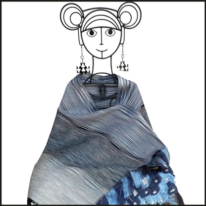 Tonal grey beige Purepecha rebozo with fringe - Mexican Oaxacan Silver Jewelry