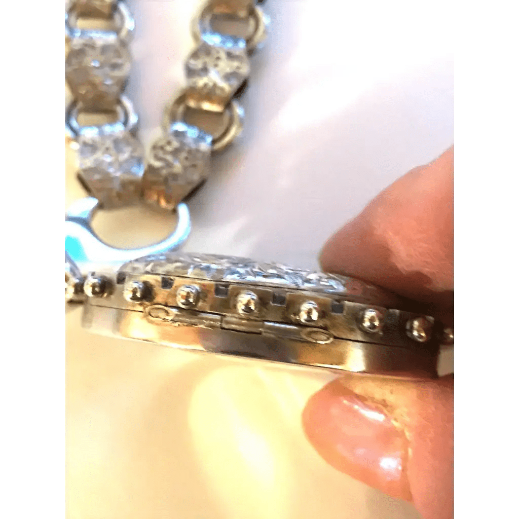Victorian silver chain and locket-rare! - Mexican Oaxacan Silver Jewelry